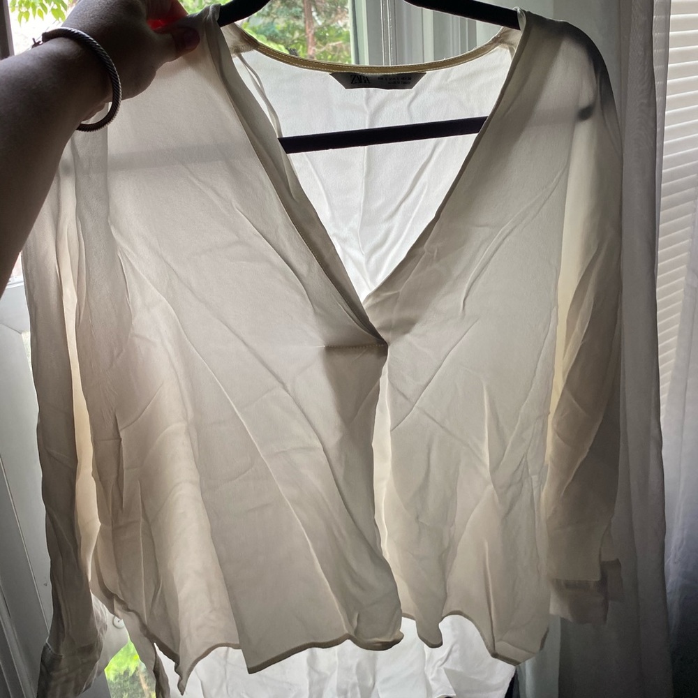 ZARA crinkled style white oversized blouse